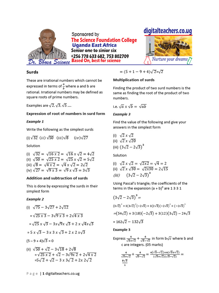 Sub-math-surd-1 | PDF | Square Root | Numbers