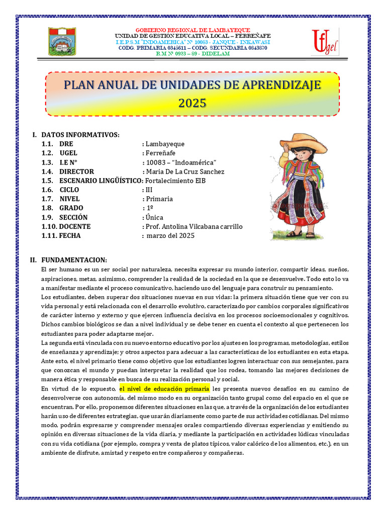 Plan Anual de Aprendizaje 2025 - EIB Janque | PDF | Aprendizaje | Enseñando