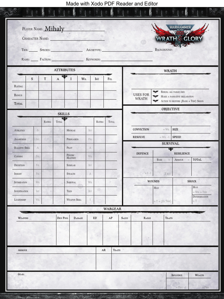 Character Sheet for RPG Attributes | PDF | Tabletop Games | Gaming