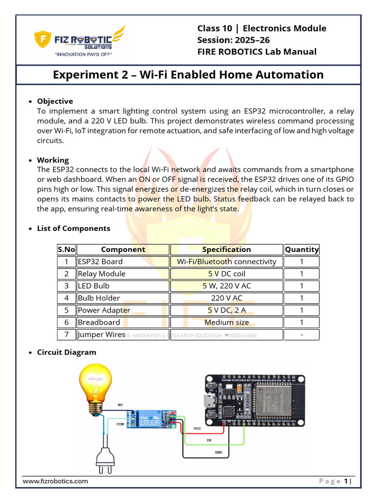 Image showcasing LAB MANUAL Class 10 WiFi Enabled Home Automation | PDF | Relay | Wi Fi