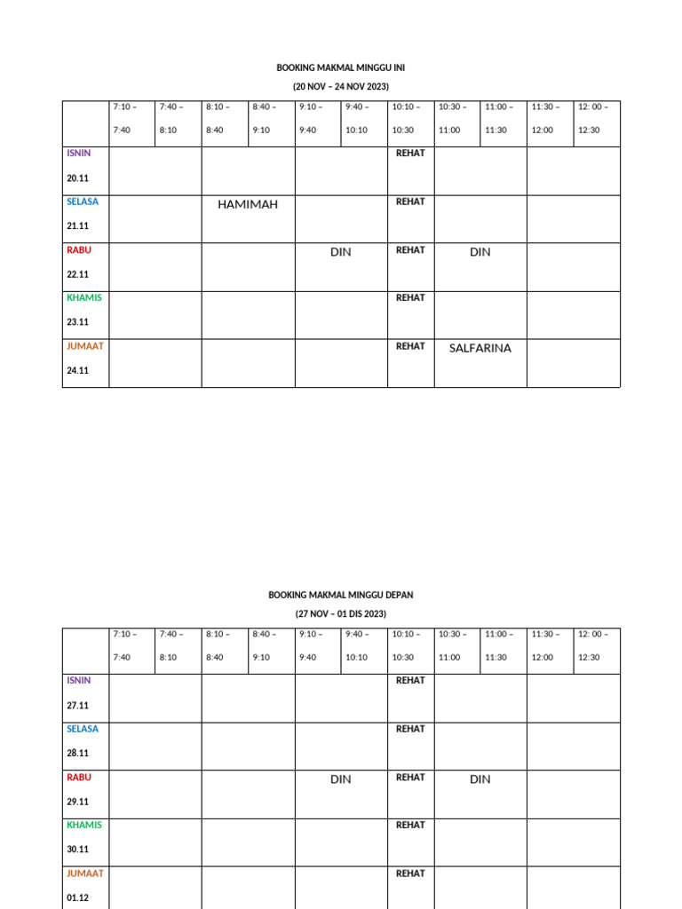 Booking Schedule for Lab (Nov 2023) | PDF