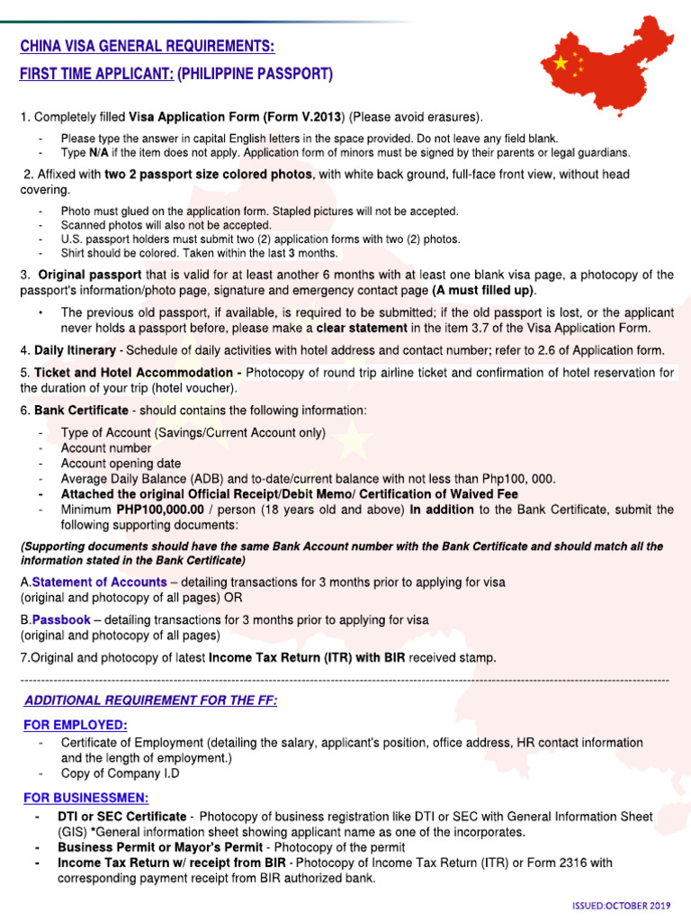 China Visa Requirements Updoct2019 1 | PDF | Travel Visa | Government ...