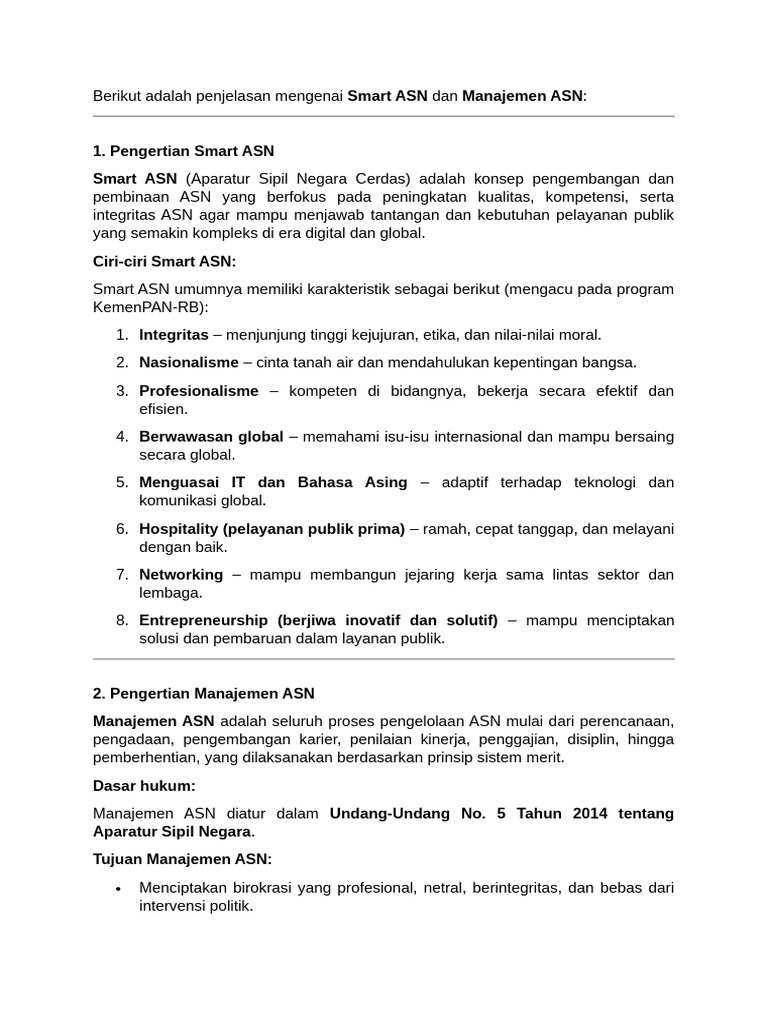Ciri dan Pengertian Smart ASN | PDF