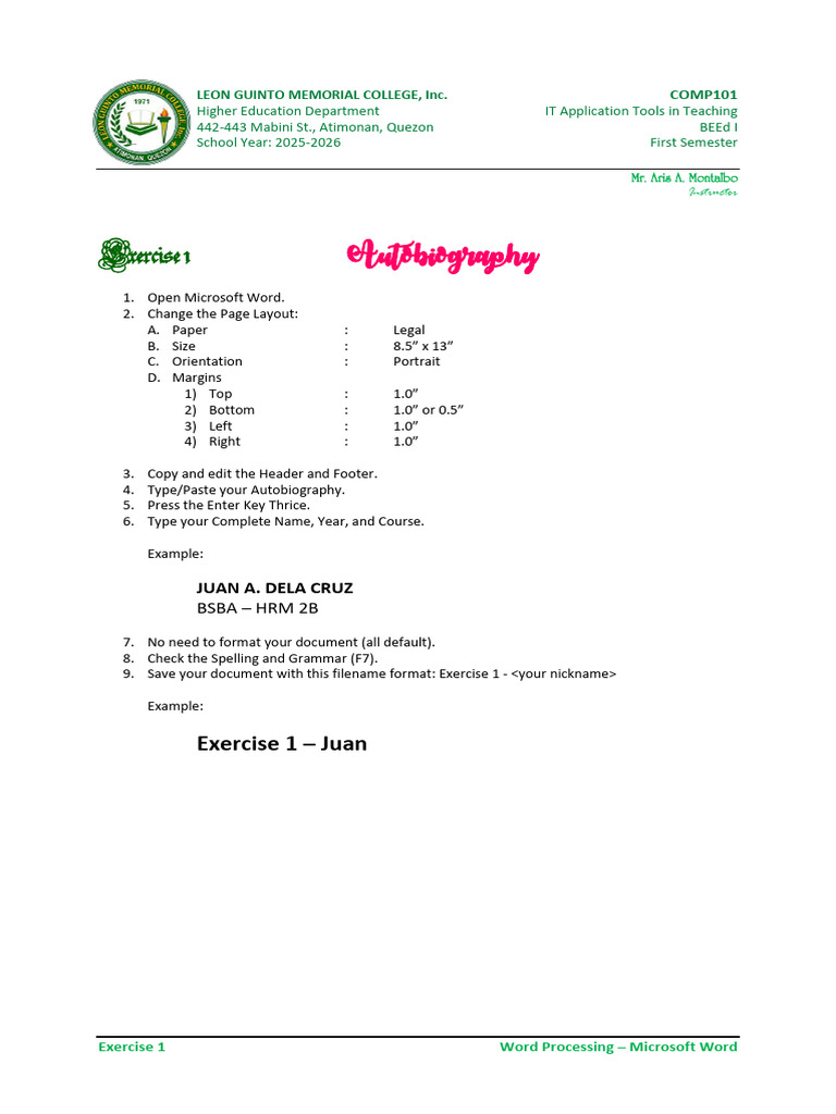 Exercise 1 BEEd | PDF