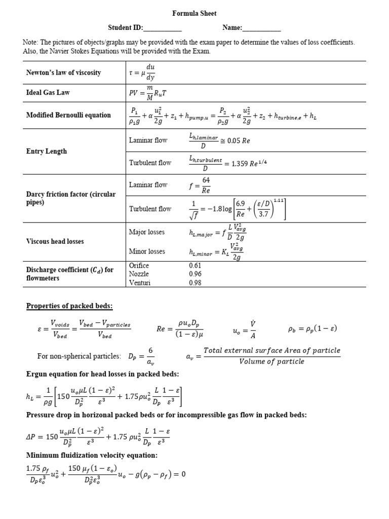 Essential Fluid Mechanics Formula Sheet | PDF | Fluid Dynamics | Soft ...