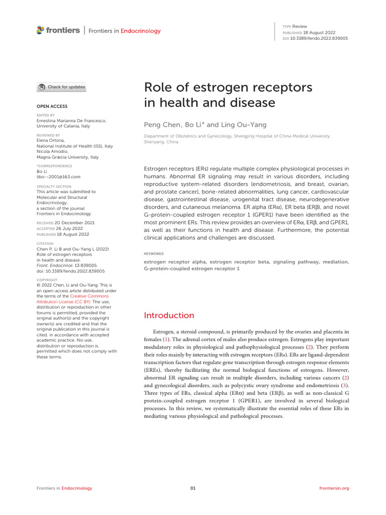 2022 Role of Estrogen Receptors in Health and Disease | PDF | Estrogen ...
