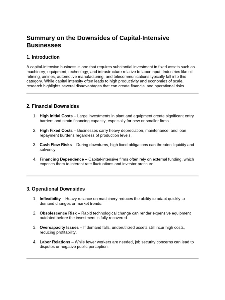 Disadvantages of Capital-Intensive Businesses | PDF | Investing ...