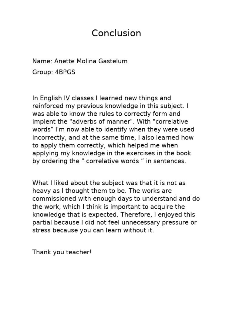 Conclusion English IV | PDF