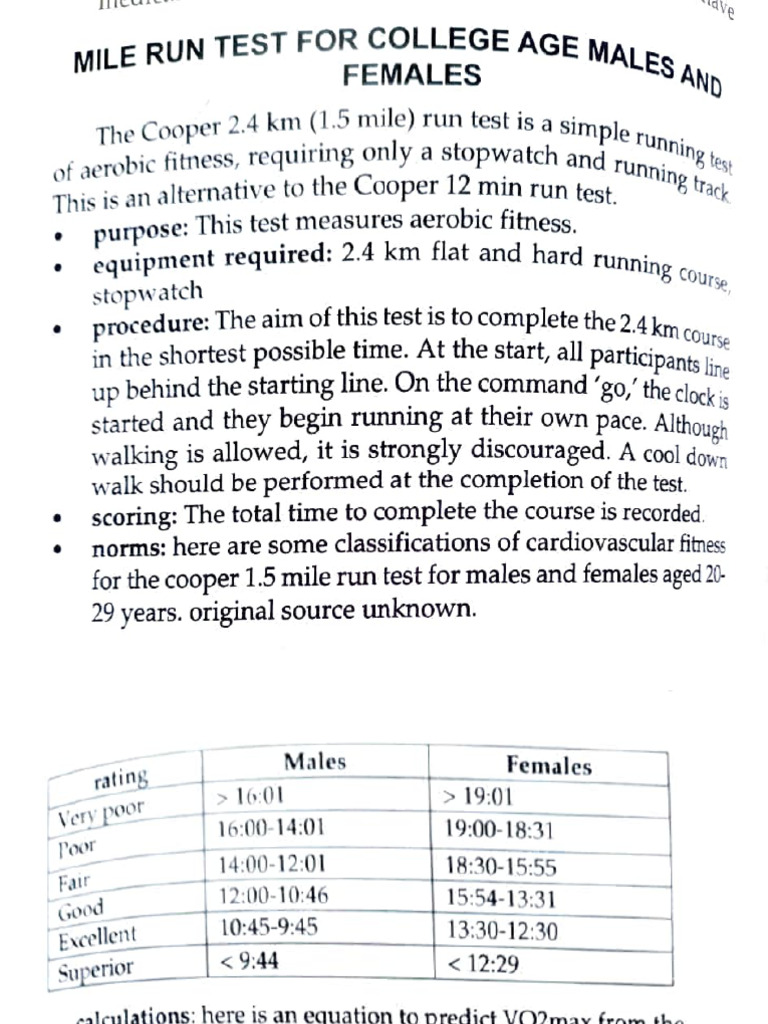 Cooper 2.4 km Run Test Overview | PDF