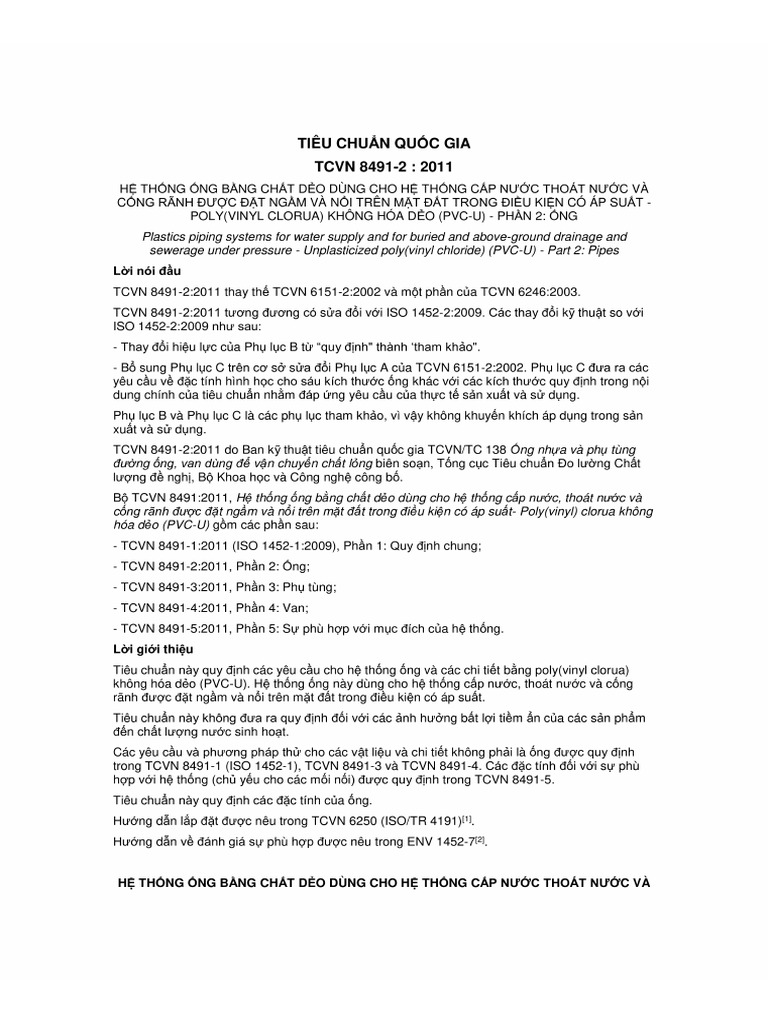 Tcvn 8491-2-h Thng Ng Bng Cht Do Dng Cho h Thng Cp Nc Thot Nc V | PDF