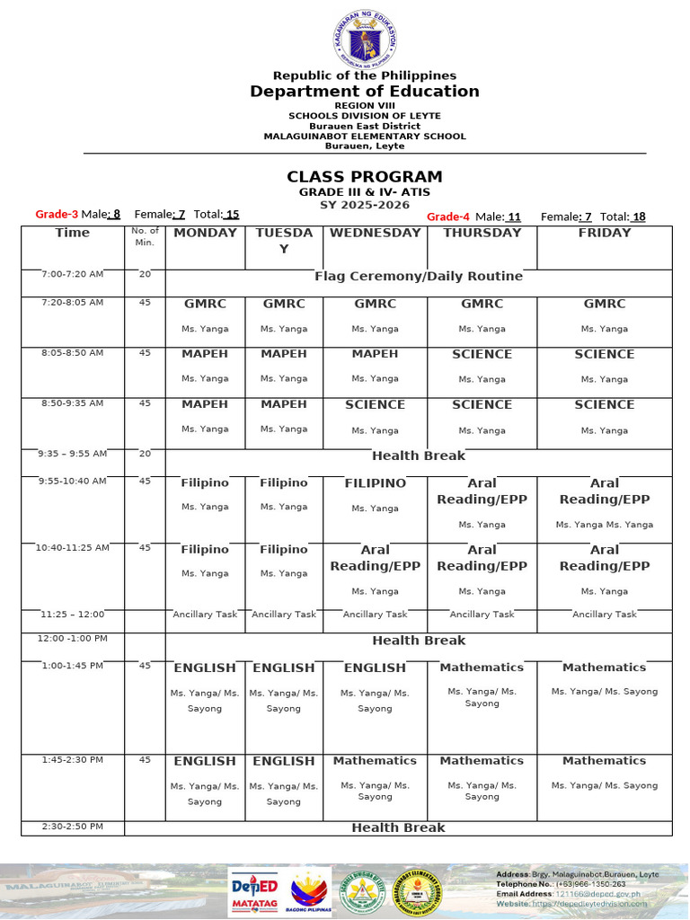 Grade 3 & 4 Class Program 2025-2026 | PDF | Republicanism | Philippines