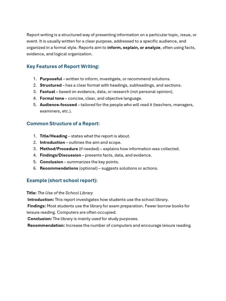 O Level Report Writing Guide | PDF