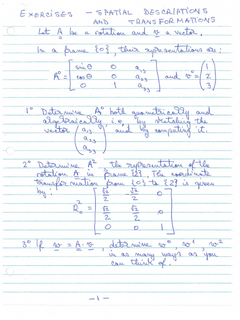 1.2 MECH430-Spatial Descriptions and Transformations - Examples | PDF