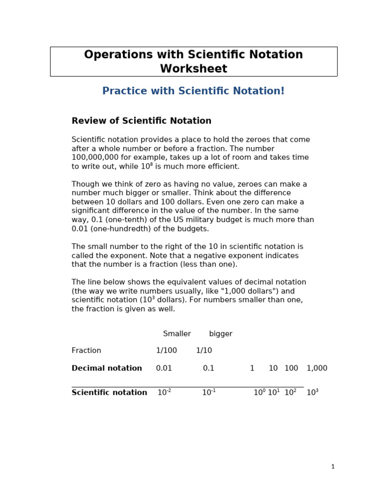 Scientific Notation Operations Worksheet | PDF | Numbers | Multiplication