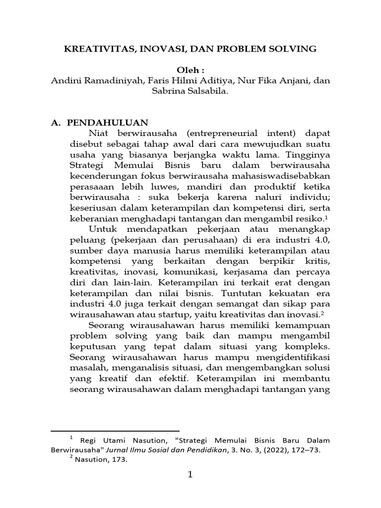 Kreativitas dan Problem Solving Wirausaha | PDF