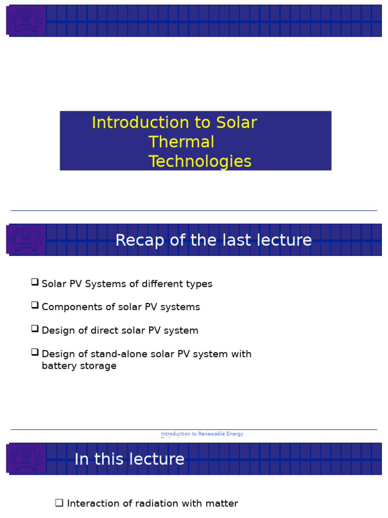Introduction to Solar Thermal Energy | PDF | Electromagnetic Radiation ...