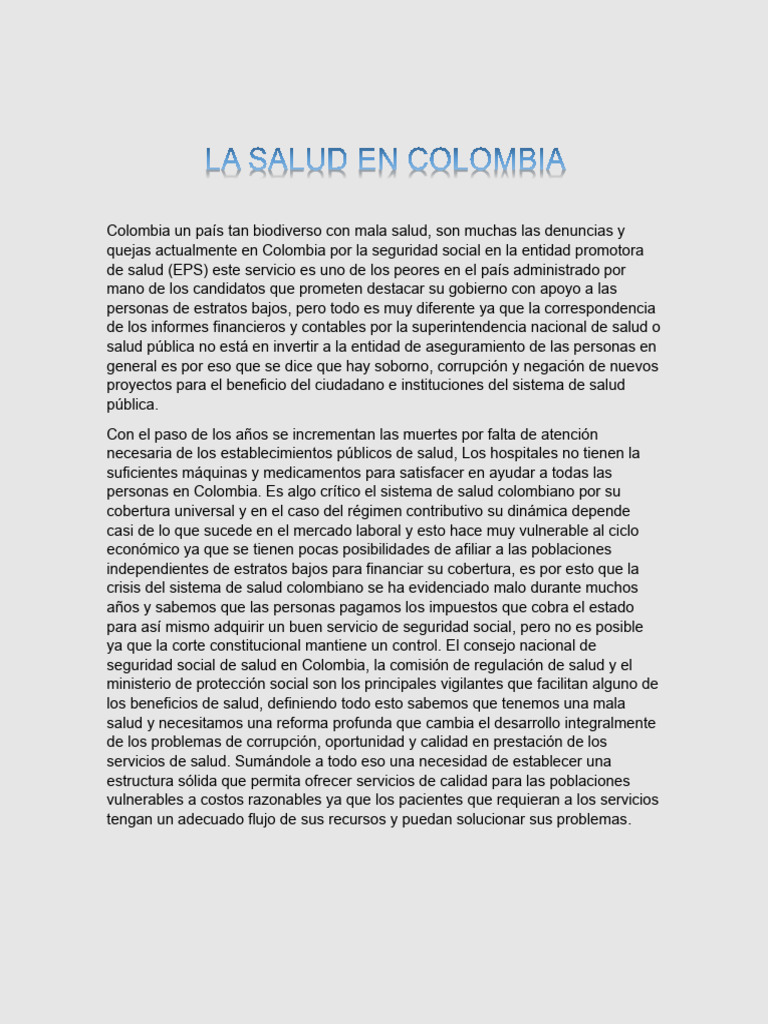 Crisis del Sistema de Salud en Colombia | PDF | Economias