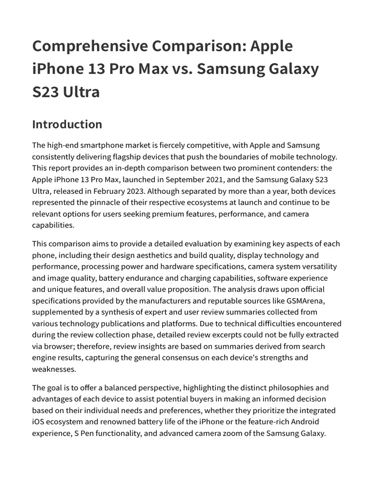 Comprehensive Comparison - Apple Iphone 13 Pro Max vs. Samsung Galaxy ...