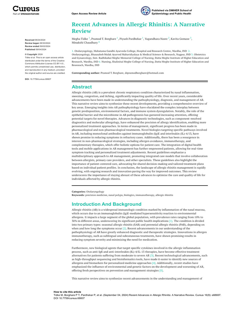 Advances in Allergic Rhinitis Management | PDF | Allergy | Allergen
