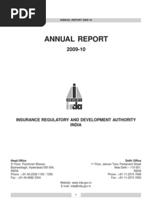 IRDA Annual Repot 2010 | PDF | Life Insurance | Insurance