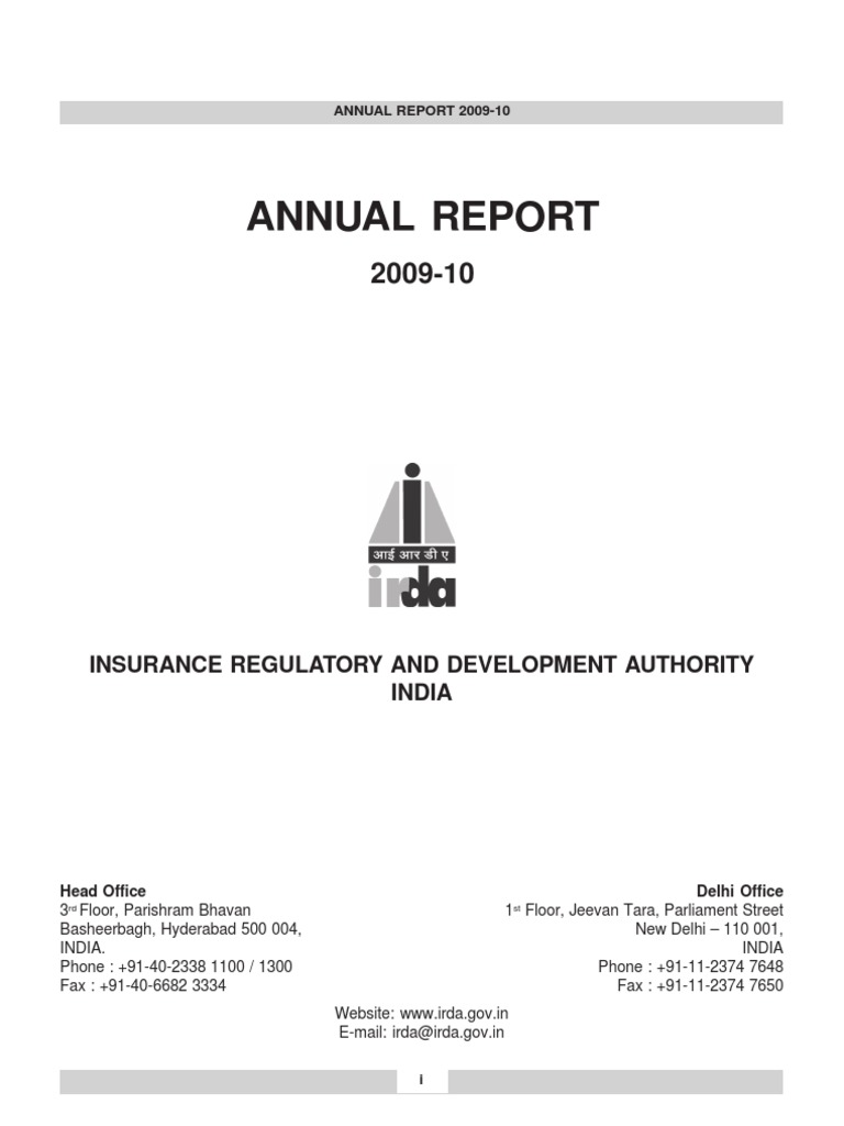 IRDA Annual Repot 2010 | PDF | Life Insurance | Insurance