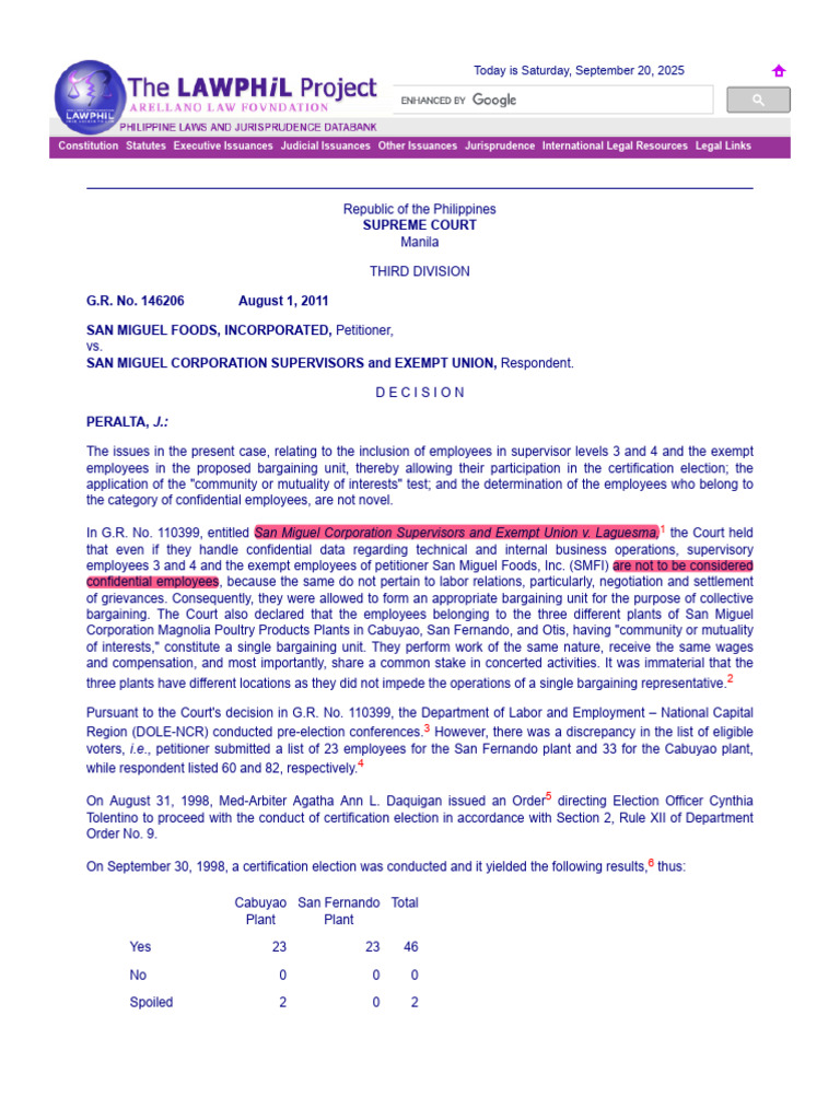 San Miguel Foods Union Certification Case | PDF | Employment ...