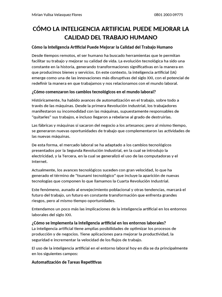 Ai Cómo La Inteligencia Artificial Puede Mejorar La Calidad Del Trabajo ...