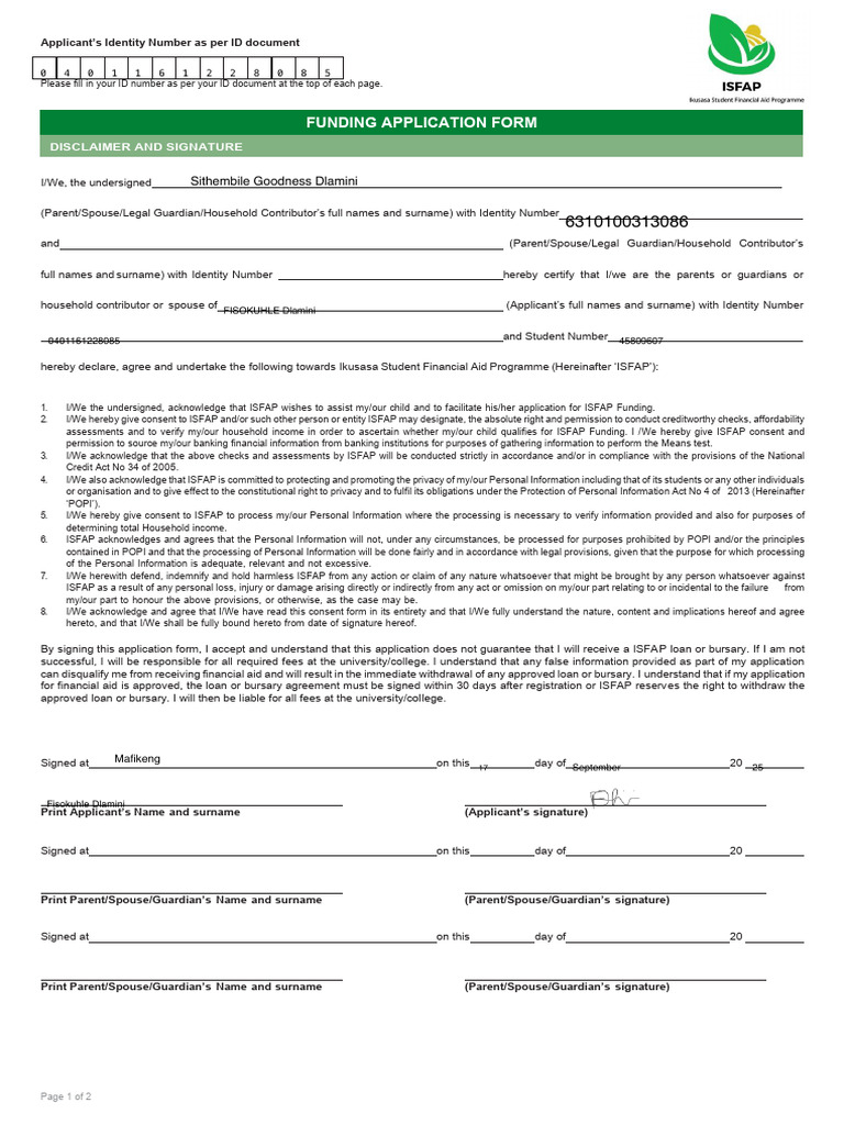 Isfap-Application Consent Form v5 | PDF | Affidavit | Government