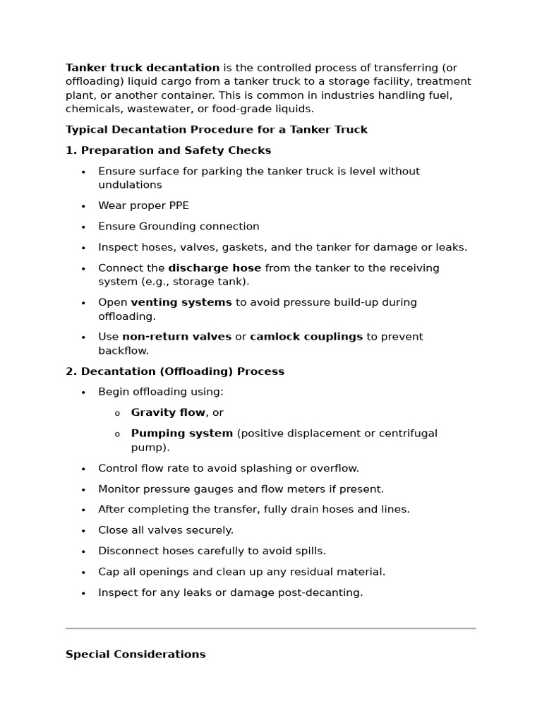 Tanker Truck Decantation | PDF