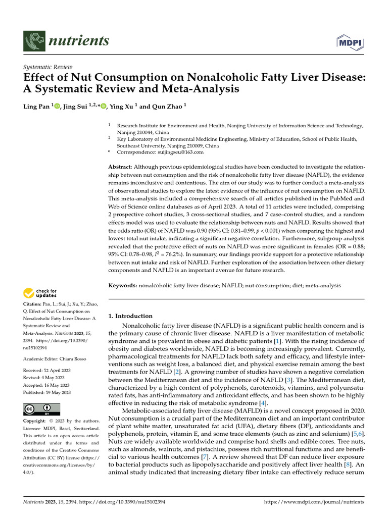 Effect of Nut Consumption On Nonalcoholic Fatty Liver Disease A ...