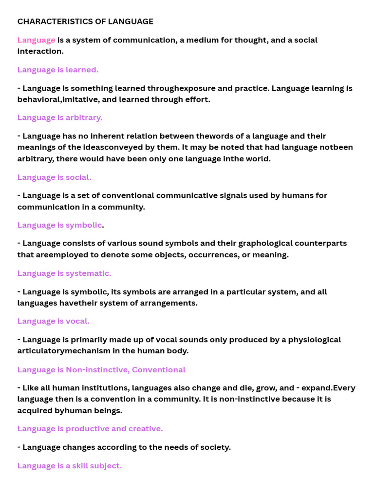 Key Characteristics and Functions of Language | PDF | Communication ...