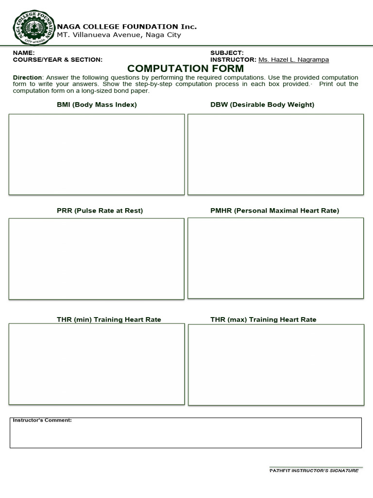 Computation Form for Health Metrics | PDF