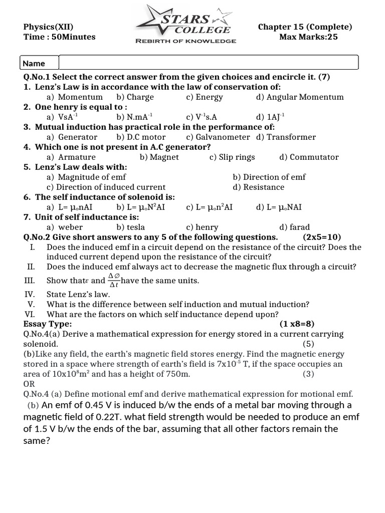 Physics XII Chapter 15: Induction Concepts | PDF | Electromagnetic ...