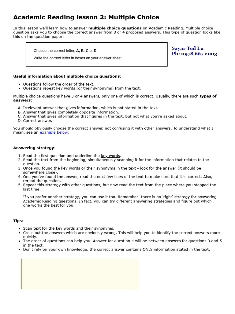 Academic Reading Multiple Choice Lesson - 2eeb09c9 68ee 48c8 9930 ...
