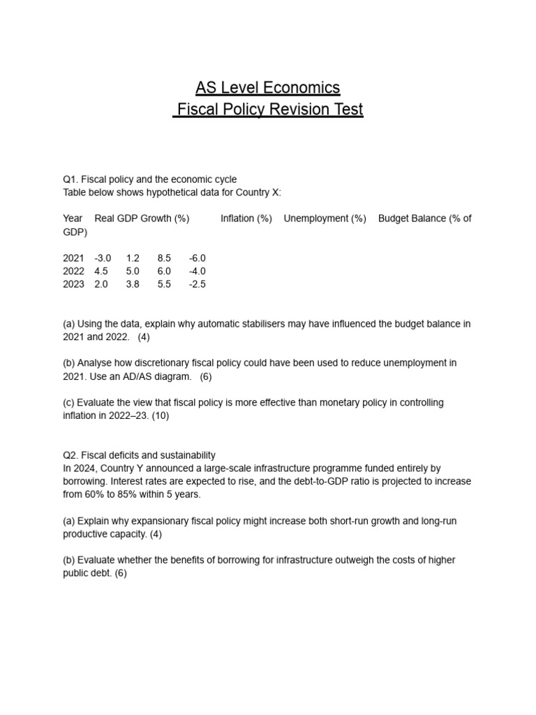 Fiscal Policy (As Level Economics) | PDF