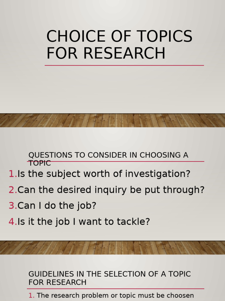 Choice of Topics For Research | PDF