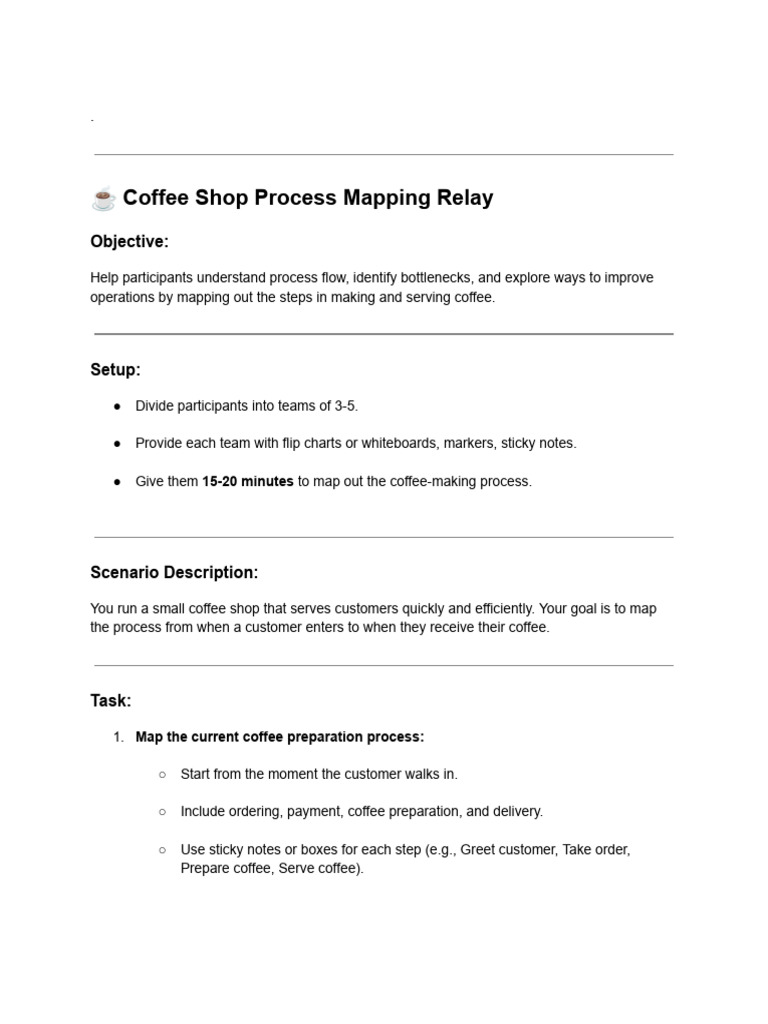 Coffee Shop Process Improvement Workshop | PDF