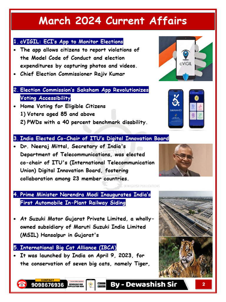 March 2024 Current Affairs Highlights | PDF
