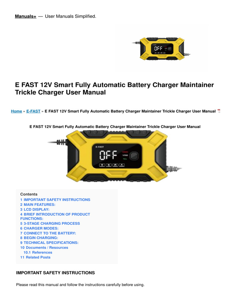 12V/24V Fully Automatic Smart Battery Charger & Maintainer – 20A Peak, Trickle Charger With LCD Display, Portable