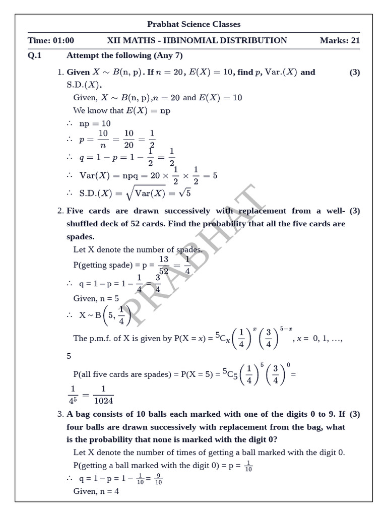 XII Maths Binomial Distribution Problems | PDF | Probability Theory ...