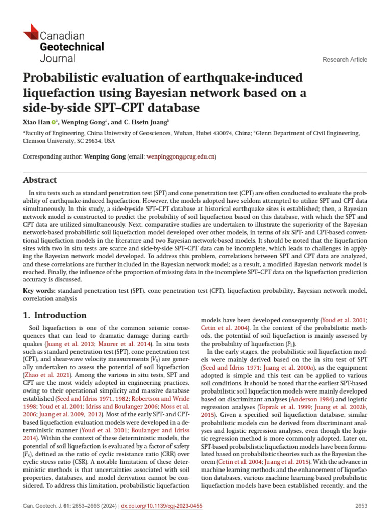 2024 Probabilistic Evaluation of Earthquake Induced Liquefaction Using ...