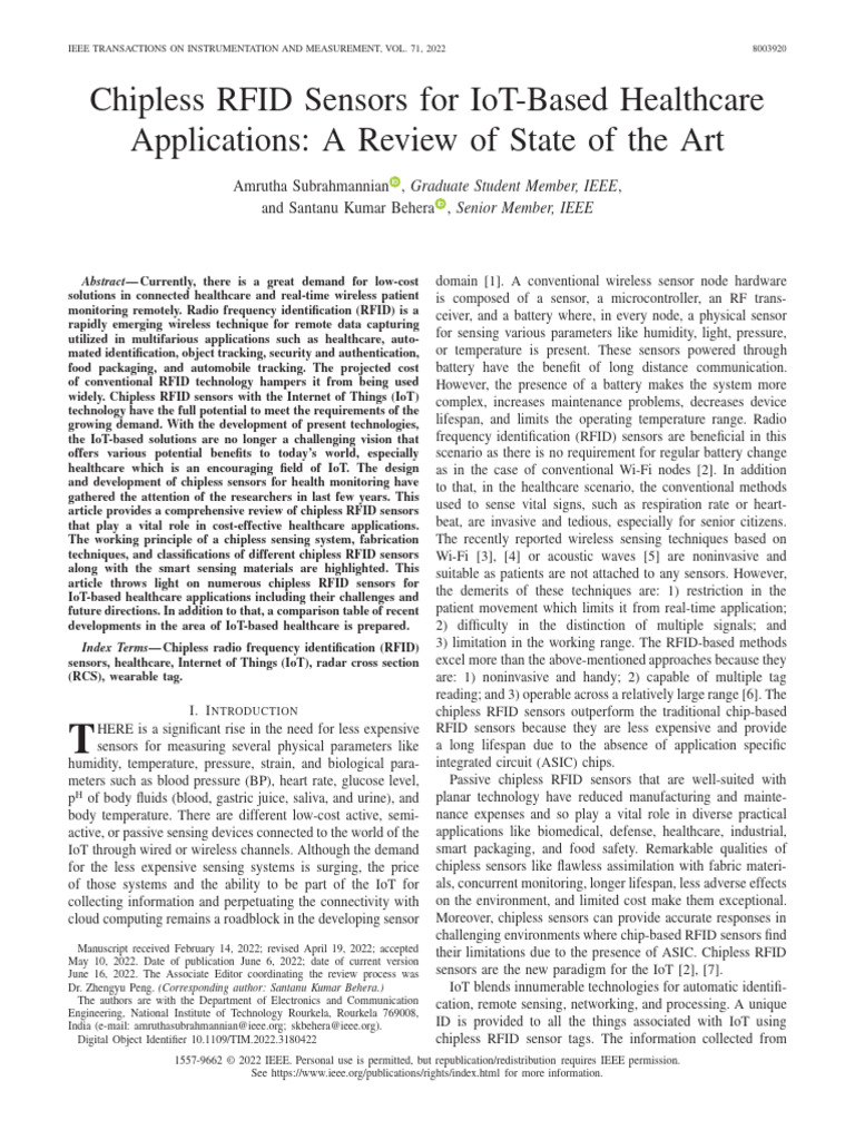Chipless RFID Sensors in IoT Healthcare | PDF | Internet Of Things ...