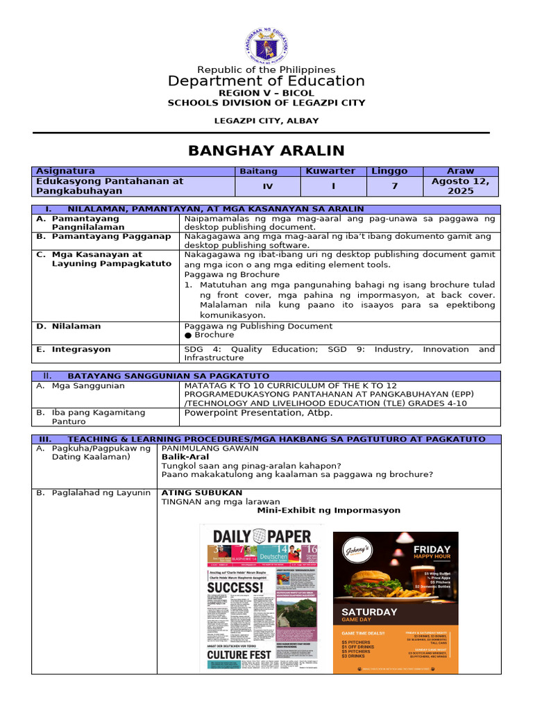 Department of Education: Banghay Aralin | PDF