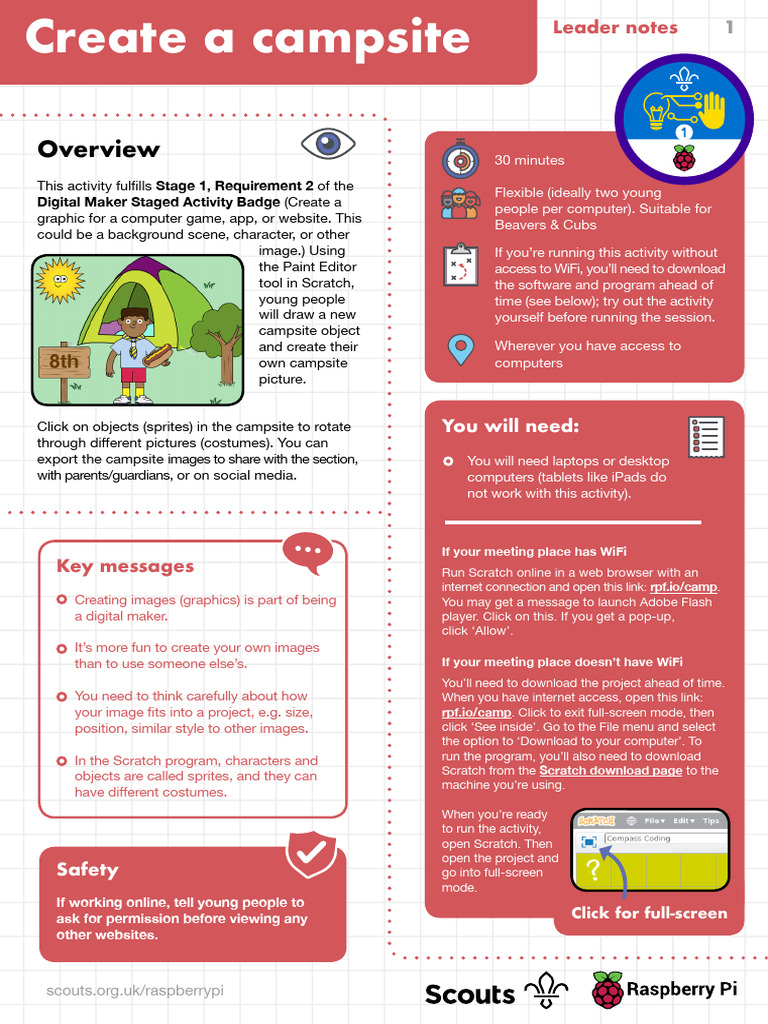 Create A Campsite Instruction Sheets | PDF | Scratch (Programming ...