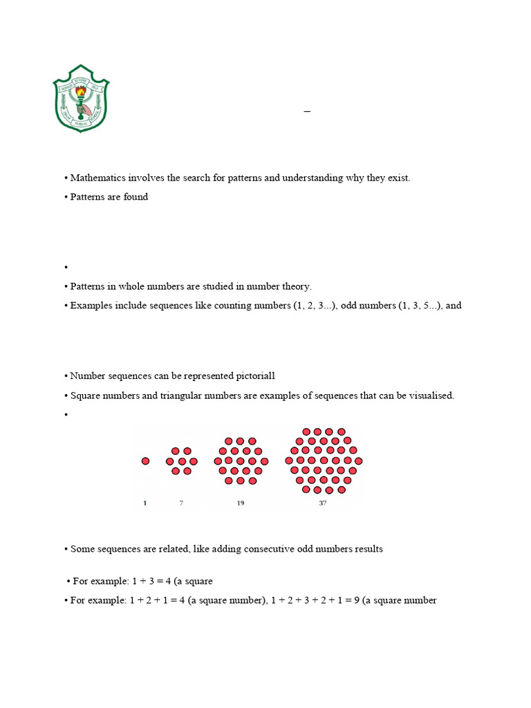 Patterns in Mathematics for Class VI | PDF | Shape | Triangle
