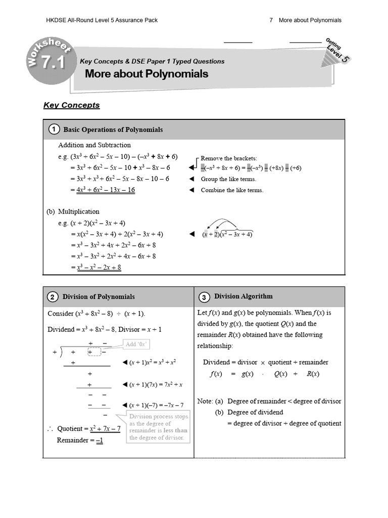 Polynomials: Operations and Theorems Guide | PDF | Division ...