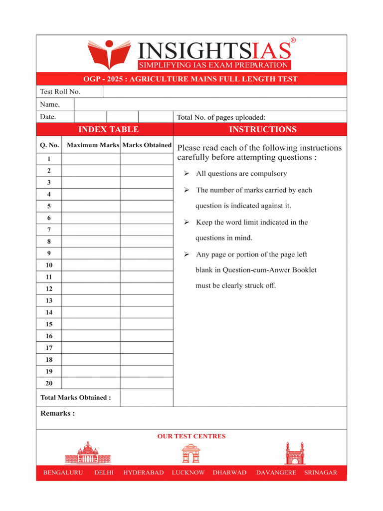 Front Page of Test | PDF