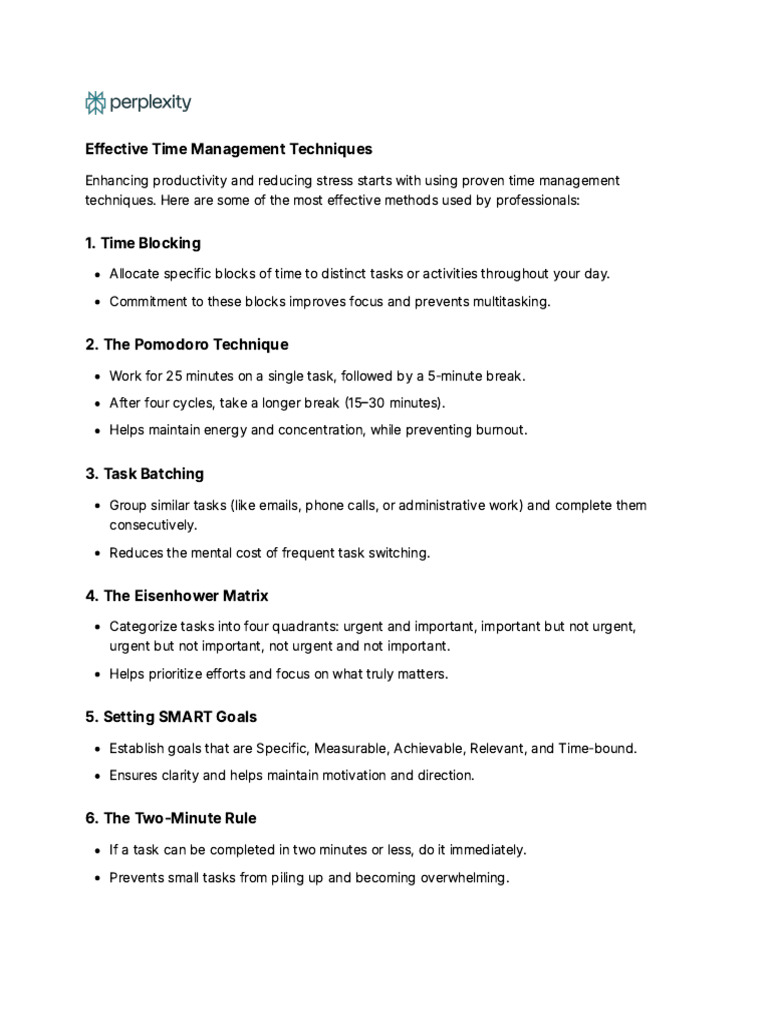 Top 10 Time Management Techniques | PDF | Time Management ...