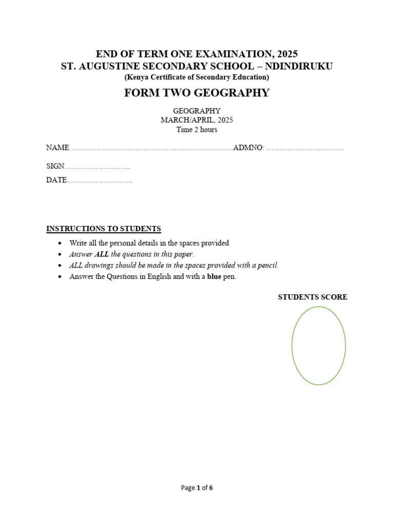 Form Two Geography Exam Paper 2025 | PDF | Eclipse | Igneous Rock