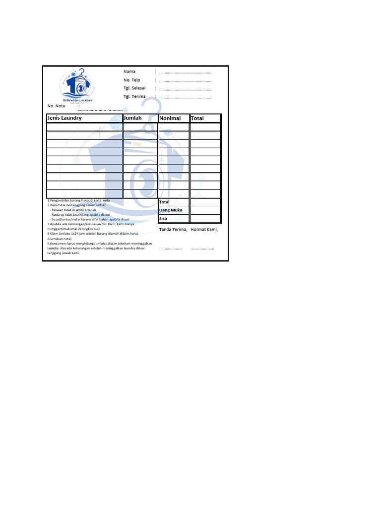 Nota Laundry AZ | PDF